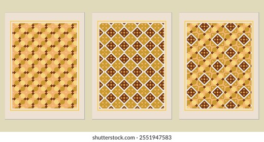 Retro Golden geometric vector trendy pattern backgrounds set - timeless geometric solutions for branding.