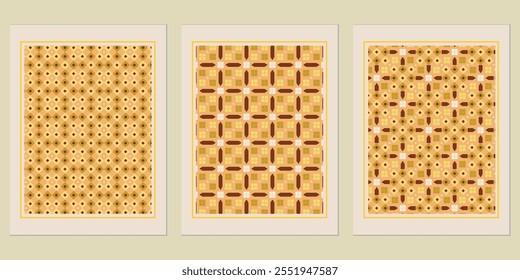 Retro Golden geometric vector trendy pattern backgrounds set - artistic decor ideas for modern spaces.