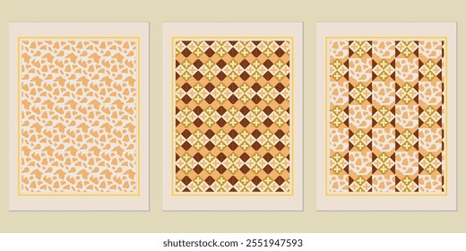 Retro Golden geometric vector trendy pattern backgrounds set - timeless golden patterns for modern decor.