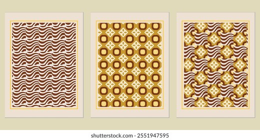 Retro Golden geometric vector trendy pattern backgrounds set - stylish accents for modern homes.