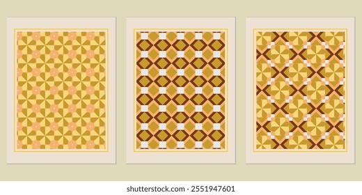 Retro Golden geometric vector trendy pattern backgrounds set - chic designs for timeless branding.