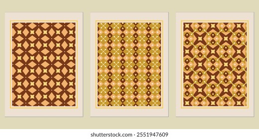 Retro Golden geometric vector trendy pattern backgrounds set - timeless posters for creative projects.