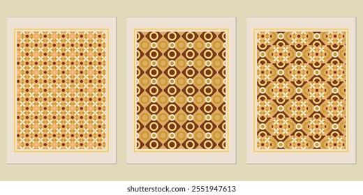 Conjunto de fondos de diseño de moda de Vector geométrico dorado retro - diseños creativos de Bauhaus para carteles.