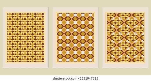 Retro Golden geometric vector trendy pattern backgrounds set - artistic patterns for modern branding ideas.