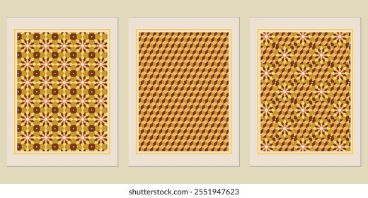 Retro Golden geometric vector trendy pattern backgrounds set - chic golden solutions for creative branding.