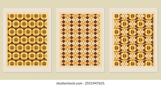 Retro Golden geometric vector trendy pattern backgrounds set - stylish inspirations for timeless interiors.