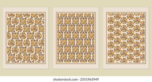 Retro Golden geometric vector trendy pattern backgrounds set - modern accents for refined decor projects.