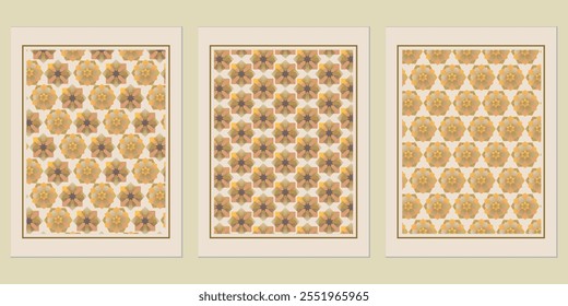 Retro Golden geometric vector trendy pattern backgrounds set - creative geometric designs for timeless interiors.