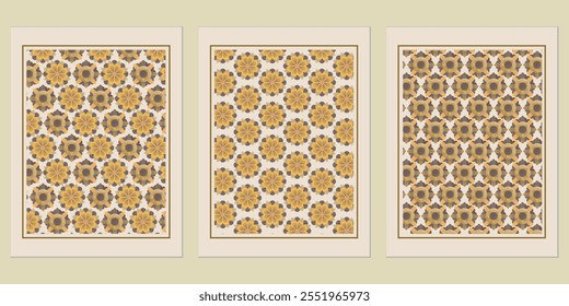 Retro Golden geometric vector trendy pattern backgrounds set - elegant decor ideas with golden accents.