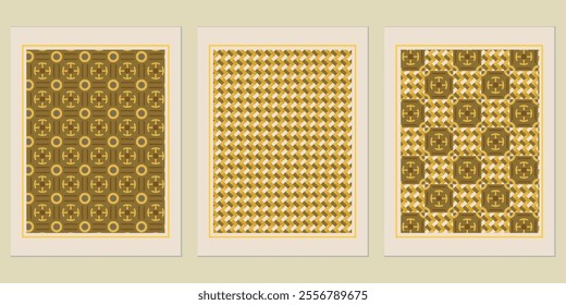 Retro Golden geometric vector trendy pattern backgrounds set - chic designs for timeless posters.