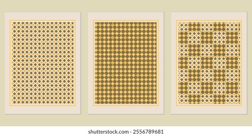 Retro Golden geometric vector trendy pattern backgrounds set - modern accents with Bauhaus themes.