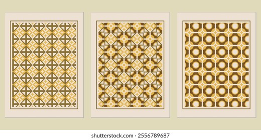 Retro Golden geometric vector trendy pattern backgrounds set - modern creative branding solutions.