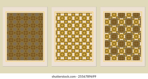 Retro Golden geometric vector trendy pattern backgrounds set - timeless styles for elegant projects.