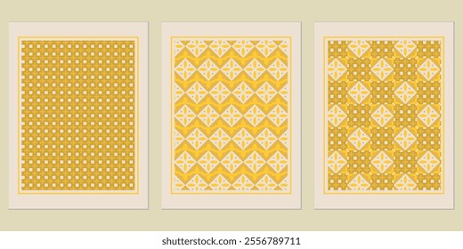 Retro Golden geometric vector trendy pattern backgrounds set - stylish accents for refined interiors.