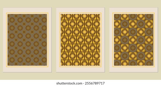 Retro Golden geometric vector trendy pattern backgrounds set - modern accents for home styling.