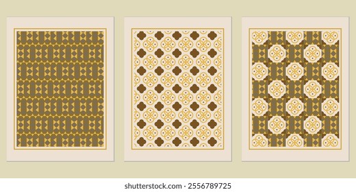 Retro Golden geometric vector trendy pattern backgrounds set - timeless elegance for poster projects.