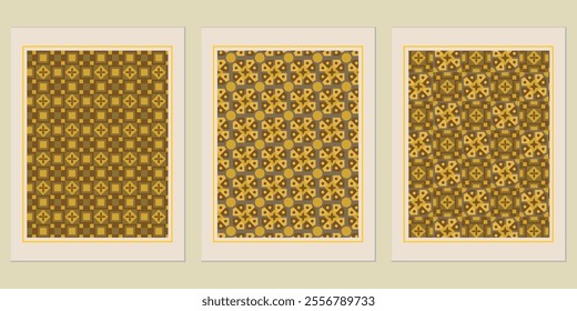 Retro Golden geometric vector trendy pattern backgrounds set - vintage-inspired designs for homes.