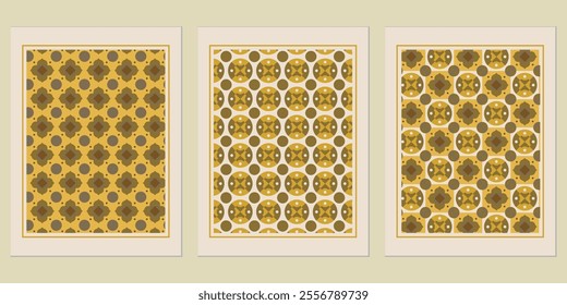 Retro Golden geometric vector trendy pattern backgrounds set - Bauhaus-inspired patterns for homes.