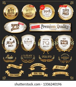 Retro golden labels and badges vector collection 