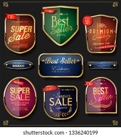 Retro golden labels and badges vector collection 