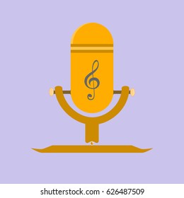 Retro golden microphone. Flat design, vector illustration.