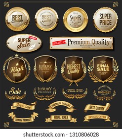 Retro golden ribbons labels and shields vector collection 