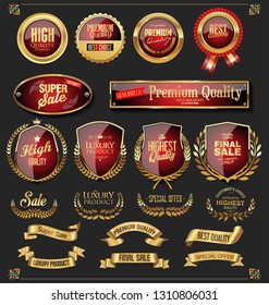 Retro golden ribbons labels and shields vector collection 