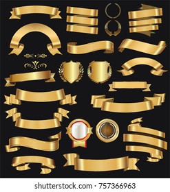 Retro golden ribbons and labels vector collection 