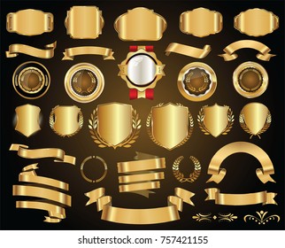 Retro golden ribbons and labels vector collection 