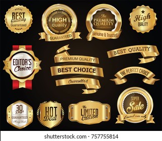 Retro golden ribbons and labels vector collection