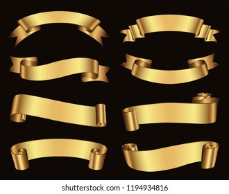 Retro golden ribbons vector collection