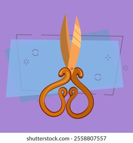 Retro golden scissors vector illustration. Needlework, handicraft, knitting. Scissors concept. Vector illustration can be used for topics like diy, hobby, leisure