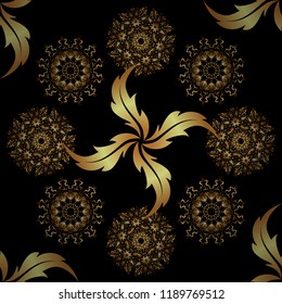 Retro golden seamless pattern. Vintage Golden Scrolls for Ornate Decor in Victorian Style. Vector Design With Golden Elements for Greeting or Business Cards, Invitations and Frames on black Background