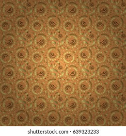 Retro golden seamless pattern. Vintage Golden Scrolls for Ornate Decor in Victorian Style. Vector Design With Golden Elements for Greeting or Business Cards, Invitations and Frames on brown Background
