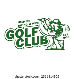 Retro Golf Club Logo with Cartoon Golf Ball Character