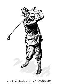 Retro golf man on green