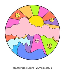 Retro Good Vibes summer Illustration with Sun Waves