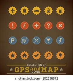 Retro GPS and MAP Icon Set. Vector Illustration.