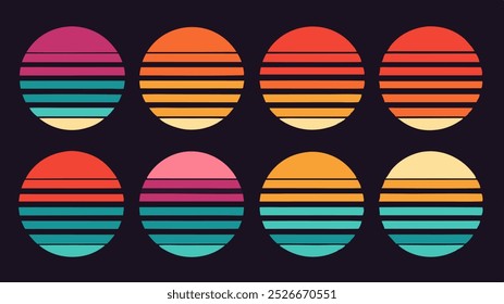 Retro Gradient Sunset Circles - 80s Aesthetic for Print on Demand, T-shirt Design, Book