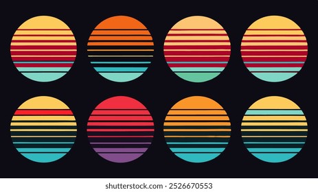 Retro Gradient Sunset Circles - 80s Aesthetic for Print on Demand, T-shirt Design, Book