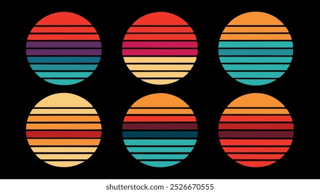 Retro Gradient Sunset Circles - 80s Aesthetic for Print on Demand, T-shirt Design, Book