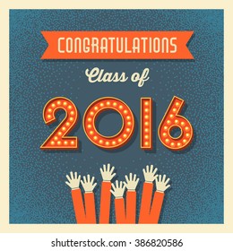 Retro Graduation Card Design With Vintage Marquee Lighted Numbers