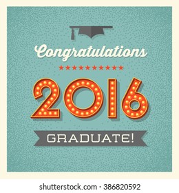 Retro Graduation Card Design With Vintage Marquee Lighted Numbers