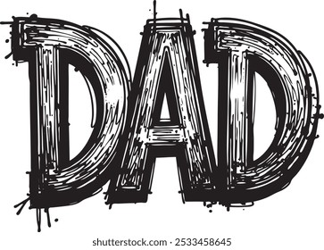 Retro graffiti DAD vector design, College lettering phrase, Father's day Calligraphy t shirt design, Isolated on white background, Files for Cutting Cricut and Silhouette, EPS 10, Black and white
