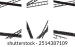 retro grain film strips borders vertical template for social networks on isolated transparent background