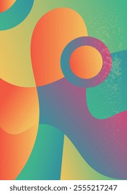 Retro Grainy Gradient in Orange, Teal, and Magenta. Abstract gradient background with flowing. Subtle grainy texture adds a retro, dynamic effect vector illustration