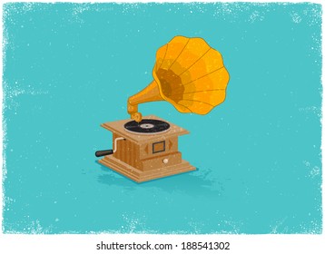 Retro gramaphone in vintage vector style