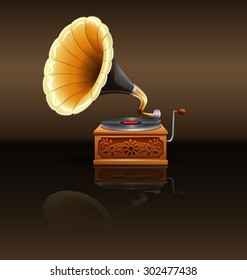 Retro grammophone with record illustration
