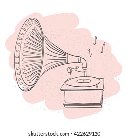Retro gramophone. Hand draw illustration.