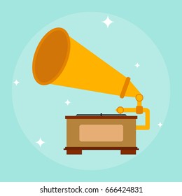 Retro gramophone, gramophone icon, listen to music. Flat design, vector illustration, vector.